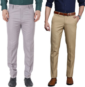 SYLZON Slim Fit Men Cream, Grey Trousers