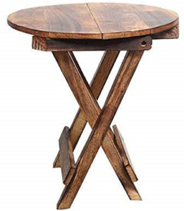 AnDecy Beautiful Round Wooden Folding Table Ideal for Indoor Outdoor Solid Wood End Table
