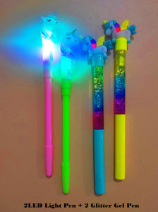 poksi unicorn theme magic wand glitter filled + led light Gel Pen