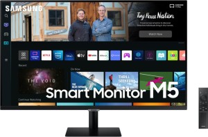 SAMSUNG M5 27 inch Full HD VA Panel with embedded TV Apps, PC-less productivity with Samsung DeX, Office 365, Google Duo app, and IoT Hub, Built-in Speakers, Ultrawide Game View Smart Monitor (LS27CM500EWXXL)