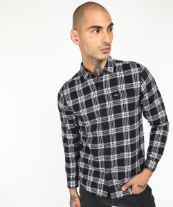 Wrangler Men Checkered Casual Black Shirt