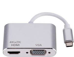 TERABYTE  TV-out Cable USB 3.1 Type C to HDMI / VGA Adapter, Male to Female 2 in 1 Sync-Display