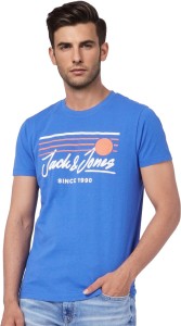 JACK & JONES Typography Men Round Neck Blue T-Shirt