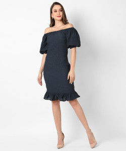 PINACOLADA Women Fit and Flare Dark Blue Midi/Calf Length Dress