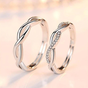 MYKI King & Queen Sterling Silver Swarovski Zirconia Adjustable Couple Rings Stainless Steel Cubic Zirconia Silver Plated Ring Set