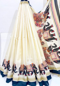 Kjs Printed Kalamkari Cotton Blend Saree