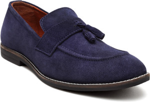 LOUIS STITCH Men's Federal Blue Italian Suede Leather Loafer Moccasin Shoes 6 UK Loafers For Men