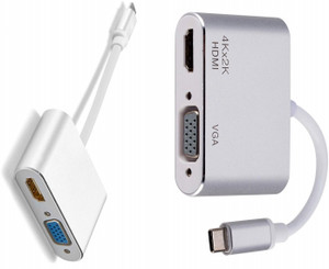 TERABYTE TV-out Cable USB 3.1 Type C to 4K HDMI+VGA Adapter,2in1 Male to Female Sync-Display Converter