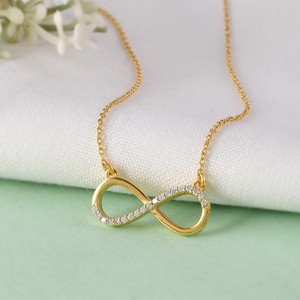 Femme Jam 925 SIlver INFINITY Shape Pendant with Adjustable, Zirconia Gems Cable Chain White Gold Precious Chain