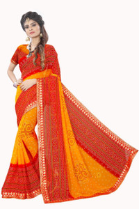 Kanooda Prints Printed Bandhani Georgette Saree