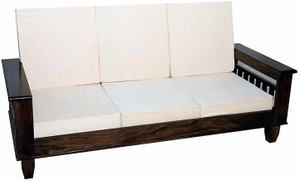 Divine Arts Sheesham Wood 3 Seater Sofa for Living Room Fabric 3 Seater  Sofa