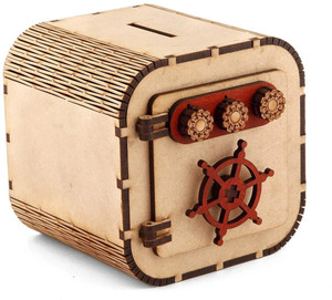 TopQore Wooden Locker cum Coin Bank with 3 password knobs and Rotating wheel Piggy Bank Coin Bank