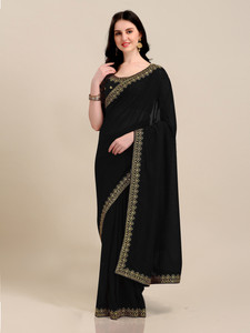 Vivan Fab Temple Border, Embroidered Bollywood Art Silk, Lace Saree