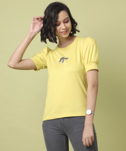 CAMPUS SUTRA Casual Printed Women Gold Top