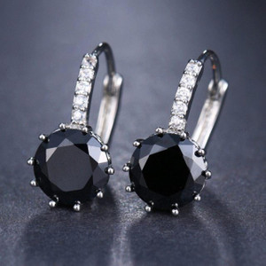 MYKI Casual Black Stone Stud Earrings For Women & Girls Swarovski Zirconia Metal Hoop Earring