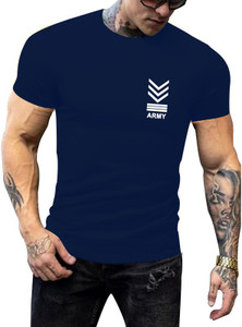 TeeWink Printed Men Round Neck Navy Blue T-Shirt