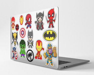 RINKON Superheros Theme Cartoon Laptop Stickers Superhero Sticker Vinyl PVC PACK OF 15 Vinyl Reusable Laptop Skin Compatible for 15.6 inch