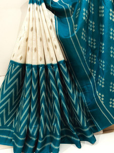 Kjs Printed Ikkat Pure Silk Saree