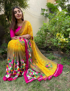kashvi sarees Geometric Print, Floral Print Bollywood Georgette Saree