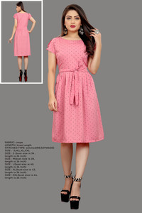 Hiral Creation Women Fit and Flare Pink Knee Length Dress