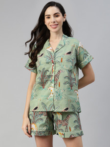 DIVENA Women Printed Green Top & Shorts Set