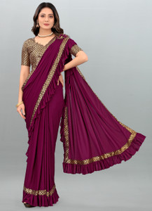 ENCLIQ Self Design, Solid/Plain Bollywood Lycra Blend Saree
