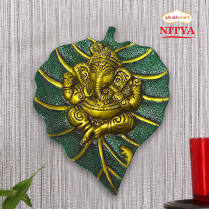 Shubhkart Nitya Lord Ganesha On Paan Leaf Wall Hanging- 177 g Decorative Showpiece  -  19 cm
