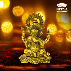 Shubhkart Nitya Chaturbhuja Shree Ganesha Murti With Mushak Vahan - 498GM Decorative Showpiece  -  18.7 cm