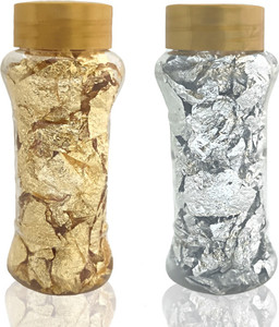 Bakedude 1 Golden foil Flake and 1 Silver foil Flake for Decorating Cake Borders and Other Sweets Baking Glitters