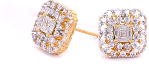 KYOOT JEWELS Sparkling Gold Halo Solitaire CZ Diamond stone Stud Earrings Cubic Zirconia Brass, Crystal Stud Earring