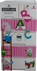 Classic Furniture Drawer Wardrobe| Cabinet For Kids Graffiti -Rabbit ABC Plastic 6 Door Wardrobe
