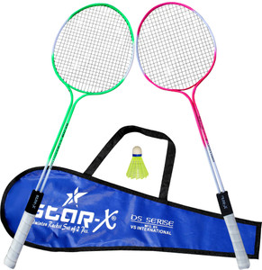 स्टार स Multi Double Shaft Badminton Racket with Cover & Shuttle Cork Badminton Racquet बहुरंगी स्ट्रंग बैडमिंटन रैकेट