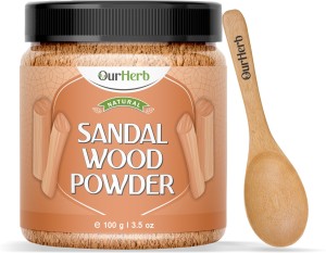 OurHerb Pure & Natural Sandalwood Powder for Skin Care with Wooden Spoon - 100g | 3.5 Oz
