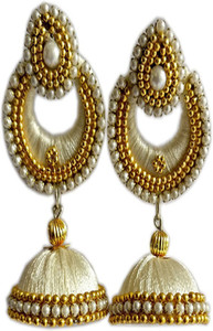 orient star Handmade Pearl Silk Thread Jhumka Set For Womens and Girls Pearl Fabric Jhumki Earring
