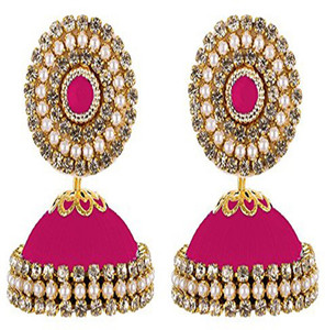orient star Handmade Silk Thread Fancy Earring Jhumka Set For Womens And Girls Pearl Fabric Jhumki Earring