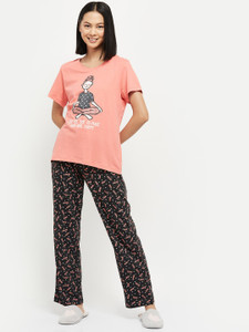 MAX Women Printed Orange Night Suit Set