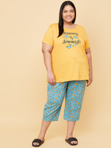 MAX Plus Size Women Printed Yellow Top & Capri Set