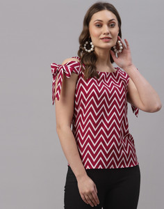 Selvia Casual Printed, Geometric Print Women Red, White Top