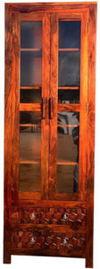 VARSHA FURNITURE Solid Sheesham Wood Book shelf/ glass door and drawer for home and office Solid Wood Close Book Shelf