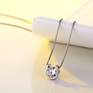 MYKI Solitaire round zircon necklace U-shaped horseshoe pendant necklace simple and elegant Gold-plated Swarovski Zirconia Sterling Silver Pendant