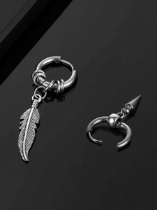 YELLOW CHIMES Latest Fashion Stainless Steel Silver Black Hoop Earrings Combo Metal Hoop Earring