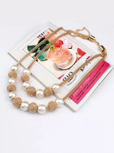 YELLOW CHIMES Layered Necklace for Women Gold-plated Western Pearl Beads Pearl Gold-plated Plated Copper Necklace