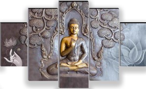 WALLMAX Set of 5 Buddha Digital Reprint 18 inch x 30 inch Painting
