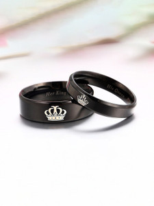 YELLOW CHIMES His or Hers Matching Set His Queen Her King Titanium Stainless Steel Couple Bracelet Stainless Steel Rhodium Plated Ring