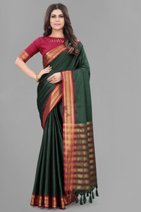 Satani enterprise Solid/Plain Maheshwari Cotton Silk, Silk Blend Saree