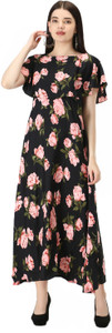 EDISHNAL Women Maxi Black Full Length Dress