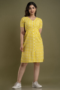 FABRR Women A-line Yellow Knee Length Dress