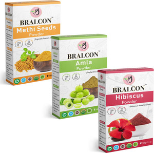 BRALCON Organic Methi/Fenugreek Powder, Amla Powder, Hibiscus Powder Combo- (100g x 3) |