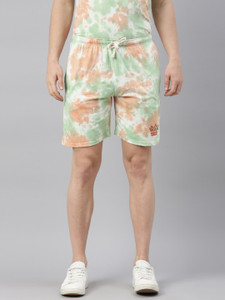 JOVEN Tie & Dye Men Green Casual Shorts