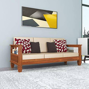 VARSHA FURNITURE Solid Wood 3 Seater sofa for Living room Furniture| Dining Room Furniture Fabric 3 Seater  Sofa